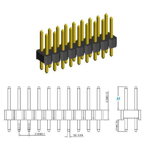 CONNETTORE STRIP MASCHIO 9X2 POLI Passo 2,54 mm FILA DOPPIA DRITTA H. 4 MM