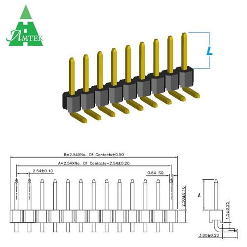 CONNETTORE STRIP MASCHIO 40 POLI Serie: PH1RD25 Passo 2.54 mm FILA SINGOLA 90° H. 12,5 MM pia)