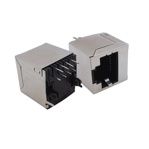 RJ-45 CONNETTORE ETHERNET FEMMINA VERTICALE A SALDARE SU C.S. METALLO
