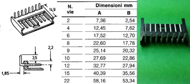 280389-1 connettore modu II 15 POLI 90° FILA SINGOLA